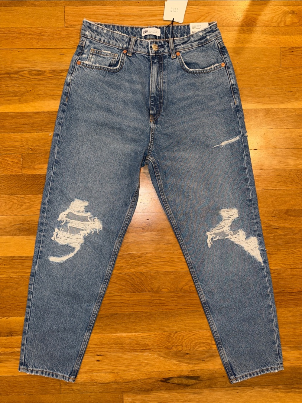 Zara Classic Mom Fit Hi-Rise Distressed Jeans